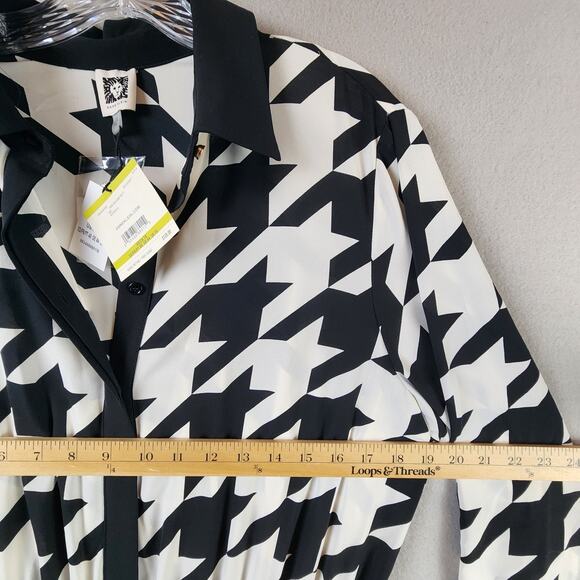 Anne Klein Women Houndstooth Drawstring Shirtdress Size 14 Black/White MSRP $139 - Picture 4 of 9